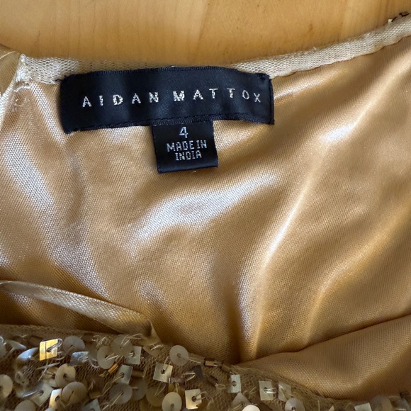 Aidan Mattox Gold Sequin Pearl Mini 1-Shoulder Holiday Party Dress  Sz 4 w/ Flaw - Picture 11 of 15